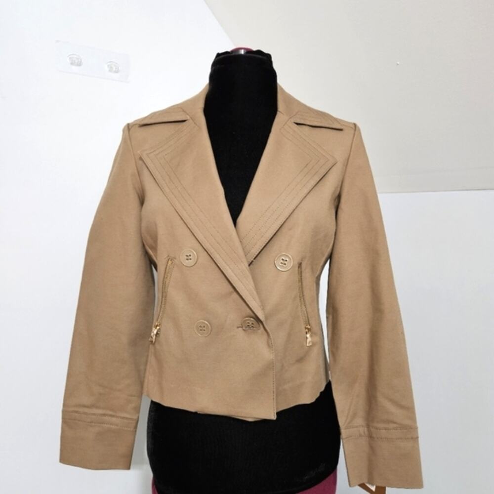 NEW Ellen Tracy Soft Focus‎ Double Breasted Cafe Brown Jacket Medium